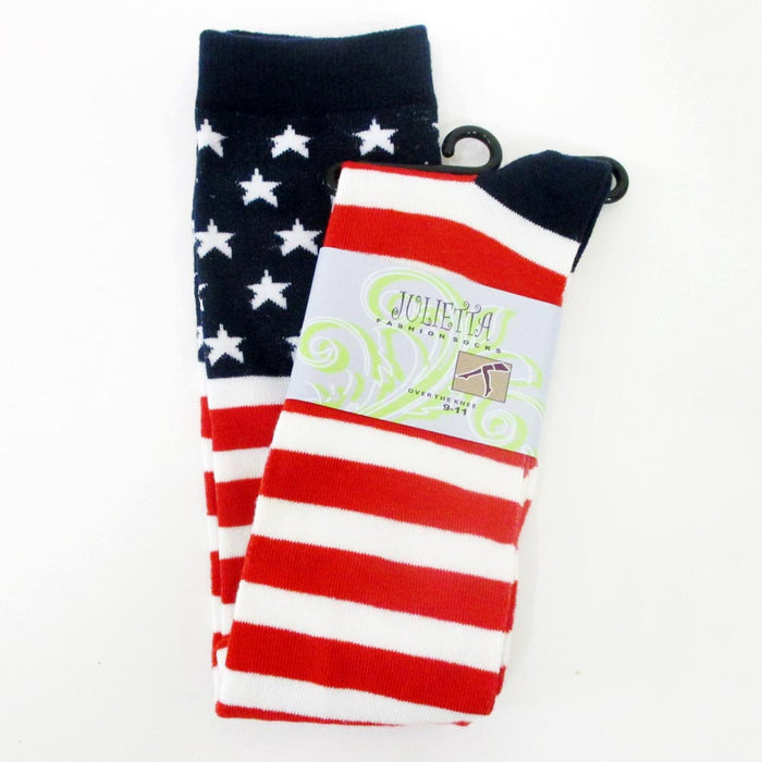 6 Pair American Flag Knee High Socks USA Women Girls Red White Blue Stripes 9-11
