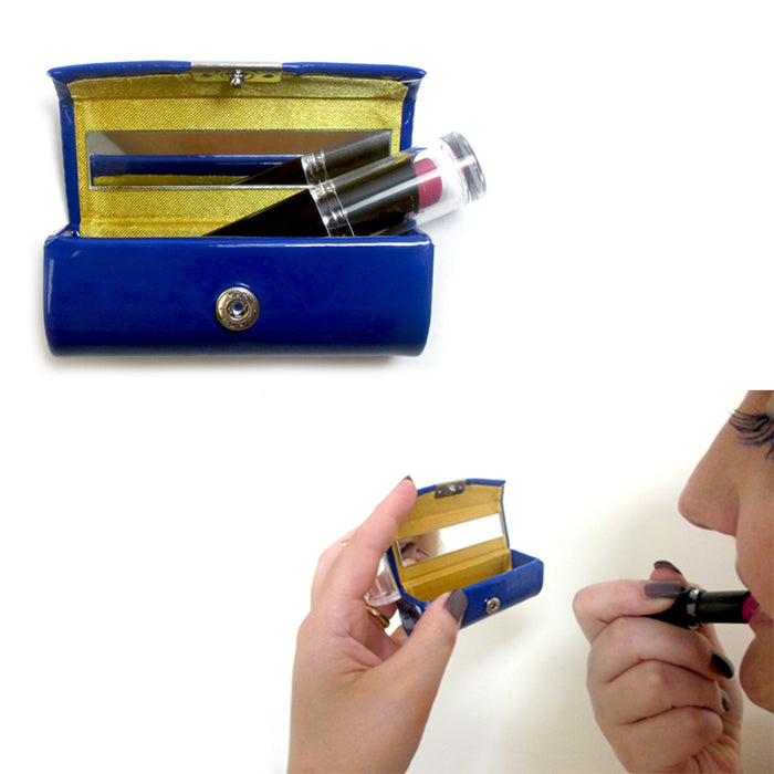 Lipstick Case Holder Portable Mirror Inside Purse Makeup Button Closure Fashion