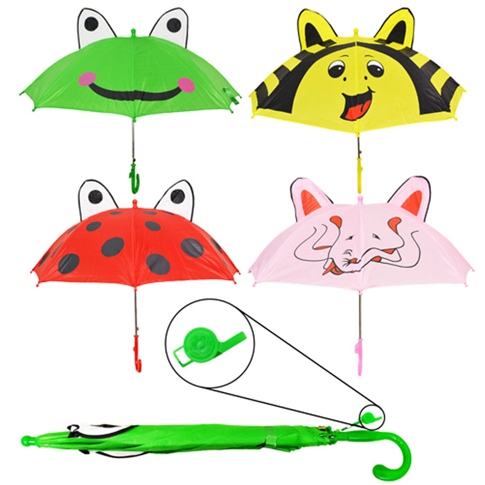 2 Pc Children's Umbrella Animal Whistle Rain Sun Shade Toddler Kids Girls Boys