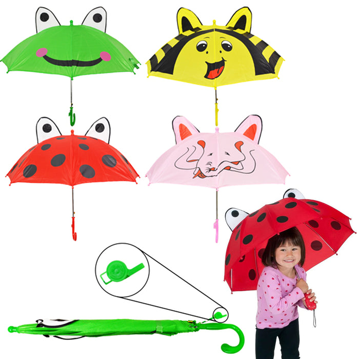 1 Kids Girl Boy Umbrella Animal Whistle Rain Sun Shade Toddler Child Lightweight