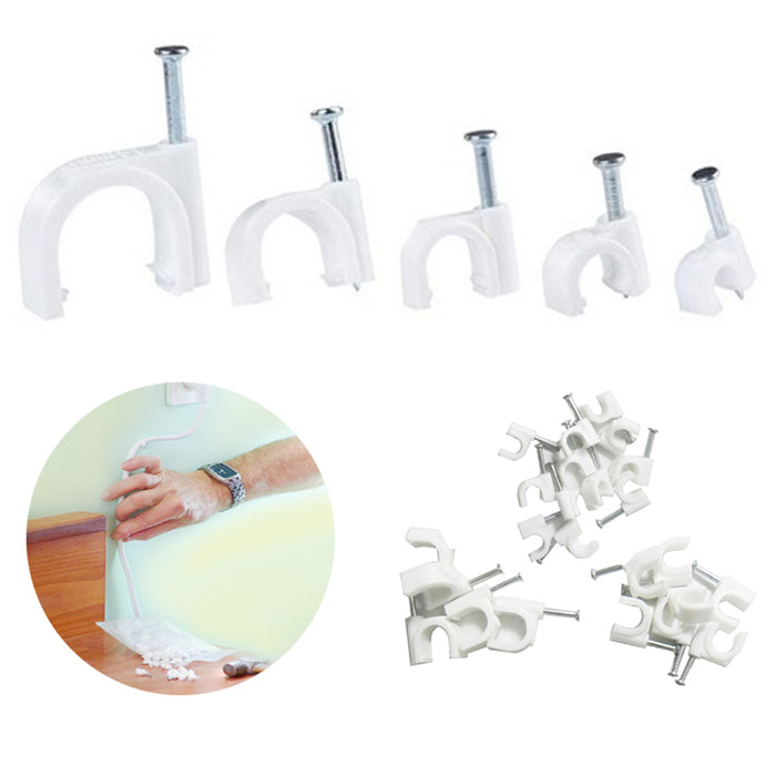 120 Pc Round Cable Wire Clips Cord Tie Holder Coaxial Clamps Tacks 7 8 9 10 12mm