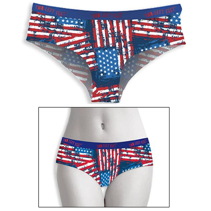 Women Hipster Underwear Bikini Panties USA American Flag Distress Star Stripes L
