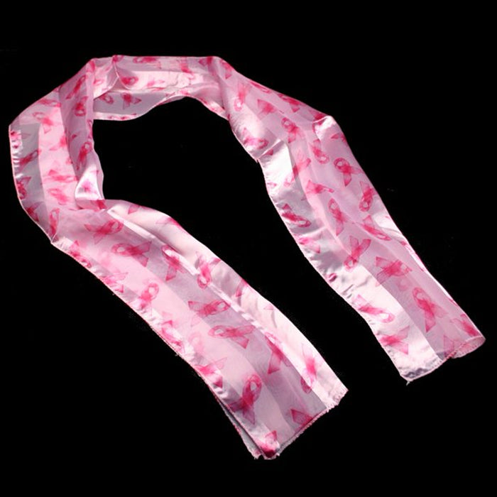 1 Pink Ribbon Print Scarf Breast Cancer Awareness Ladies Versatile Satin Fashion