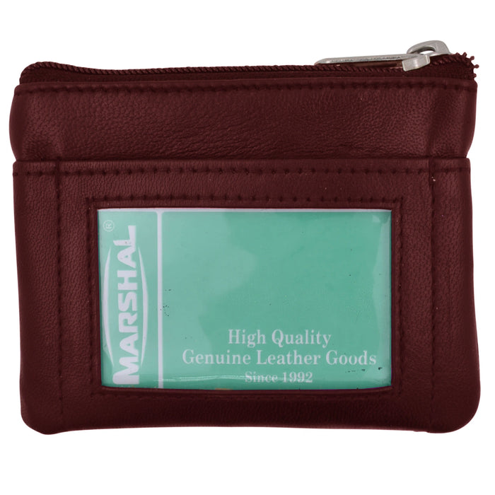 1 Burgundy Coin Purse Change Pouch Genuine Leather Zipper Wallet ID Card Holder