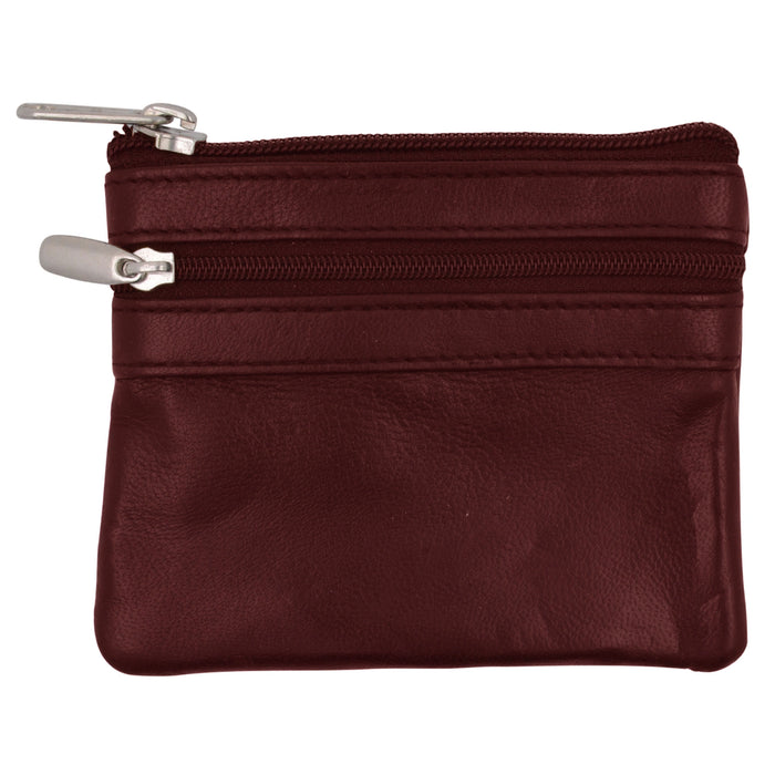 1 Burgundy Coin Purse Change Pouch Genuine Leather Zipper Wallet ID Card Holder