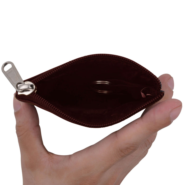 1 Burgundy Coin Purse Change Pouch Genuine Leather Zipper Wallet ID Card Holder