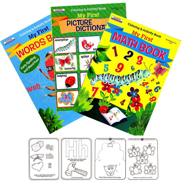 3 Pack First Words Learning Books Kids Math Animal Coloring Activity Book Baby
