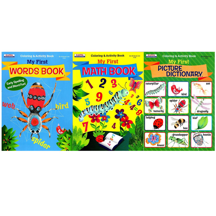 3 Pack First Words Learning Books Kids Math Animal Coloring Activity Book Baby