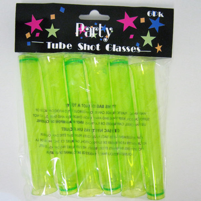 24 Party Tube Shot Glasses Test Clear Neon Plastic Shooter Bar Luau Birthday New