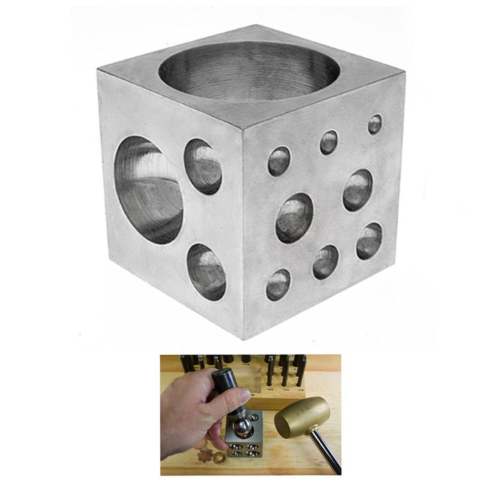 1 Steel Dapping Block 2" Square Cube Punch 18 Cavities Form Doming Jewelry Tool