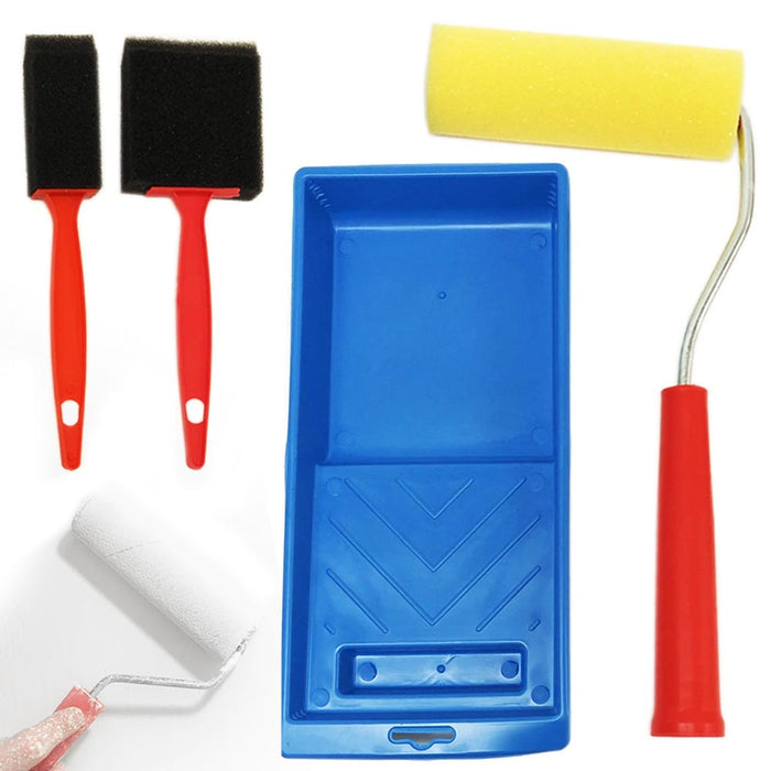 4PC Paint Roller Set 4" Foam Tray Brushes Home Painting Supplies Wall Tool Kit