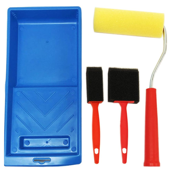 4PC Paint Roller Set 4" Foam Tray Brushes Home Painting Supplies Wall Tool Kit