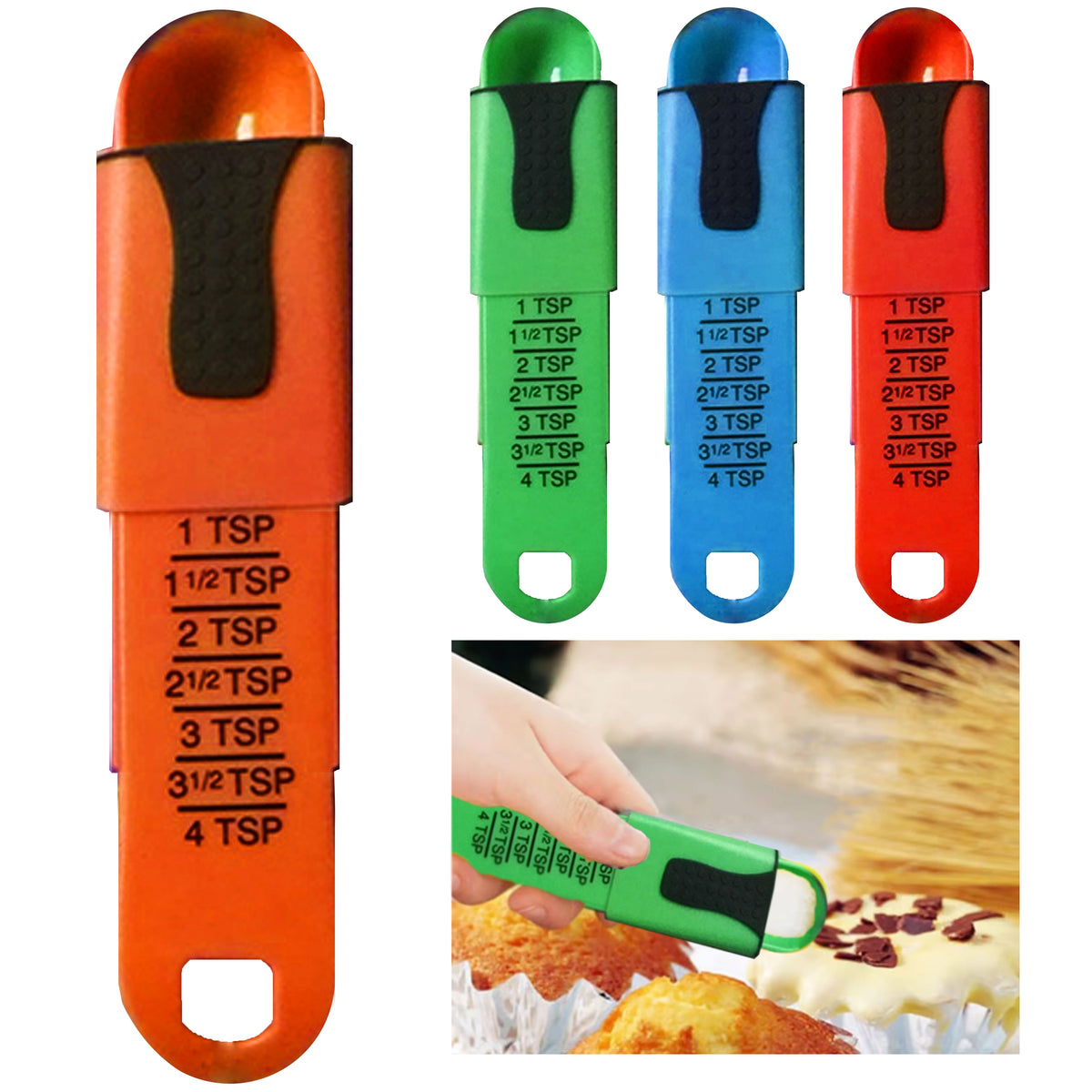Dtower 2pcs Plastic Adjustable Measuring Spoon, 1/8 Teaspoon to 1 Tablespoon or 15ml, Size: As Shown, Show As Pictures