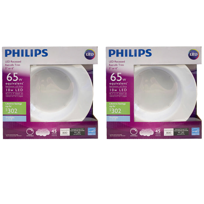 2 Philips Dimmable LED Recessed Ceiling Light Downlight Retrofit Trim 65W 5" 6"