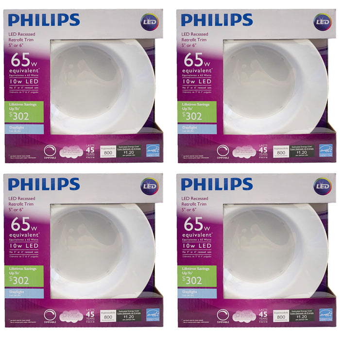4 Packs Philips LED Recessed Ceiling Light 10W 65W Downlight Retrofit Trim 5" 6"