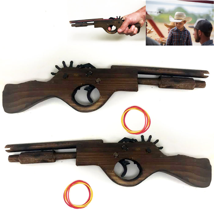 2Pack Rubber Band Gun Quality Wood Easy Load 10 Rubber Ads Per Set Adult Kid Toy