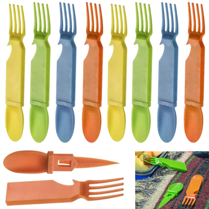 8 Pc 4-in-1 Travel Utensils Set Fork Spoon Knife Bottle Opener Camping BPA Free