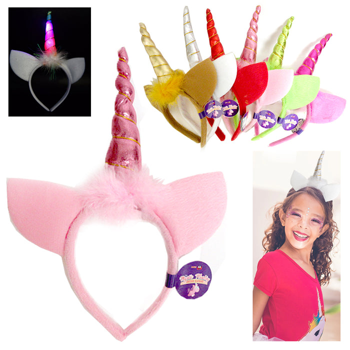2 Magical Unicorn Glow Head Band Light Up Horn Party Kids Headband Dress Cosplay
