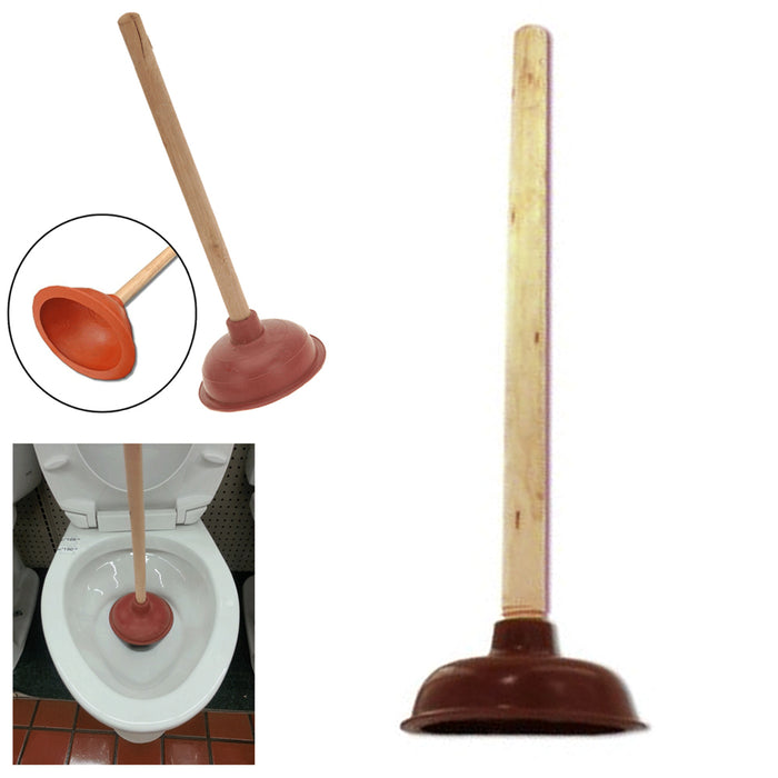 Bathroom Toilet Plunger Unclog Rubber Suction Cup 18" or 16" Long Wooden Handle