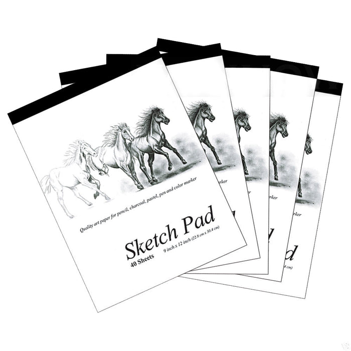 5 Set 9 x 12 inches 40 Sheets Premium Quality Sketch Book Paper Pad Art Drawing