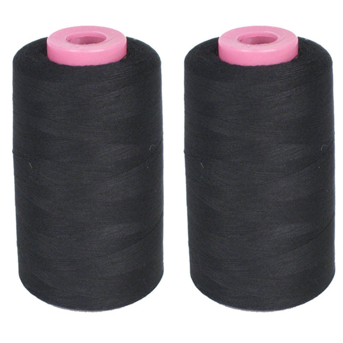 2 Large Spools Sewing Thread Polyester Black 1500 Yards Each Upholstery Crafts