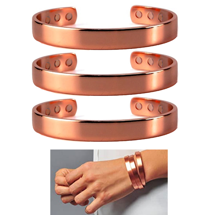3 X Pure Copper Solid Magnetic Bracelet Cuff Therapy Healing Energy High Quality