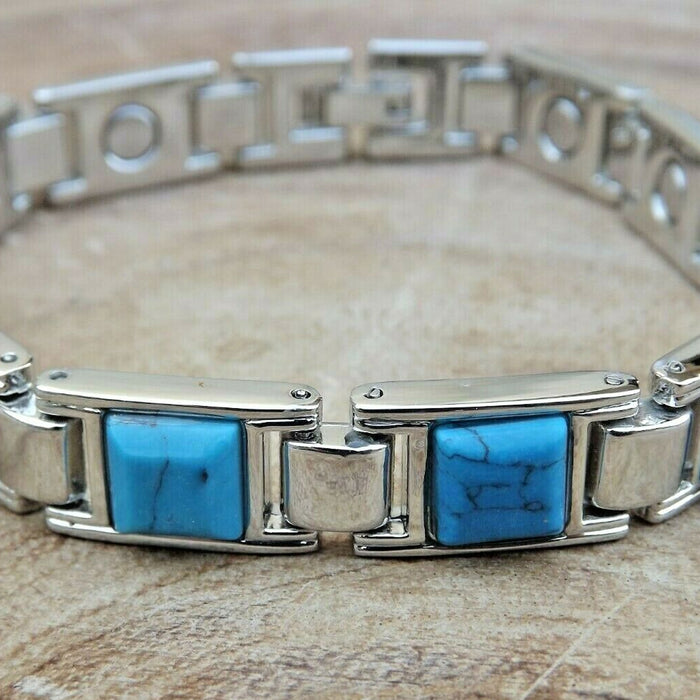 2 Silver Magnetic Link Bracelet Turquoise Stone Gemstone Copper Arthritis Relief