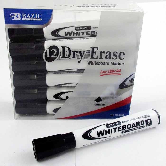 12 Low Odor Dry Erase Whiteboard Marker Black Chisel Tip Pens Office School New