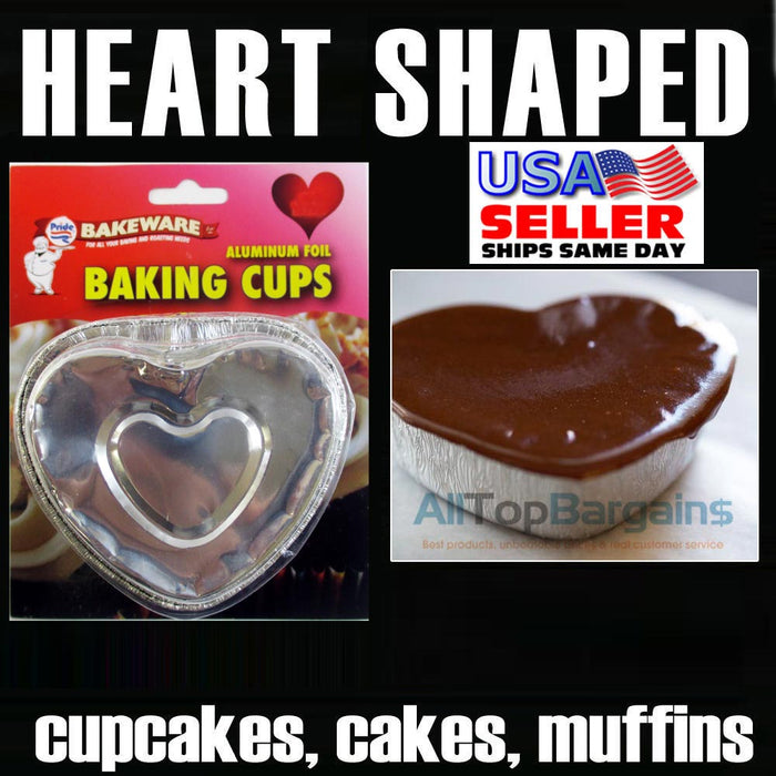 120 Aluminum Foil Heart Baking Cups Mold Cupcakes Disposable Silver Tin Bake New