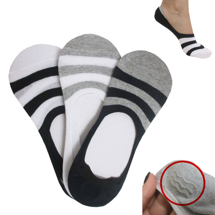 3 Pairs Invisible No Show Socks Unisex Nonslip Loafer Low Cut Solid Cotton 10-13