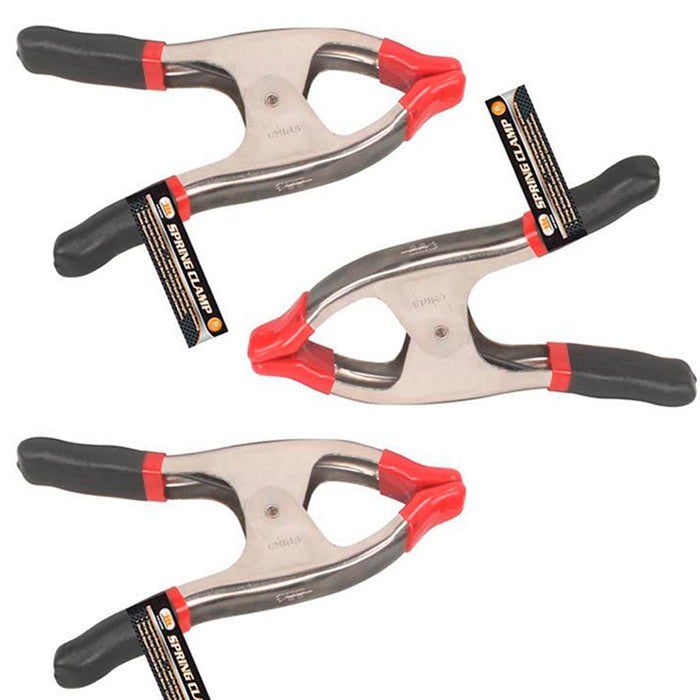 3Pc 6" Metal Spring Clamps Rubber Tips Tool Large Clips Lot Steel Heavy Duty New