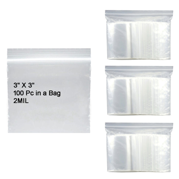 300 Pc Lot Reclosable Baggies Clear Bags 3x3 Poly Bag 2 Mil Storage Self Locking