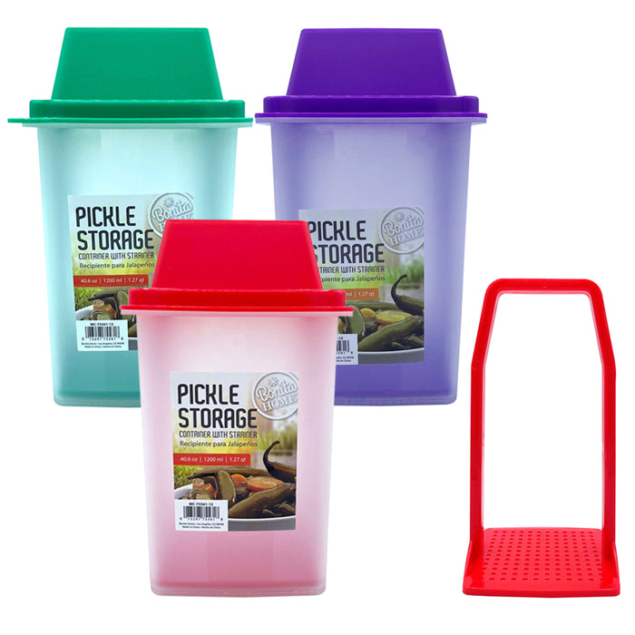 2 Pickle Storage Container Food Jar Holder Olive Jalapeno Keeper Strainer Lifter