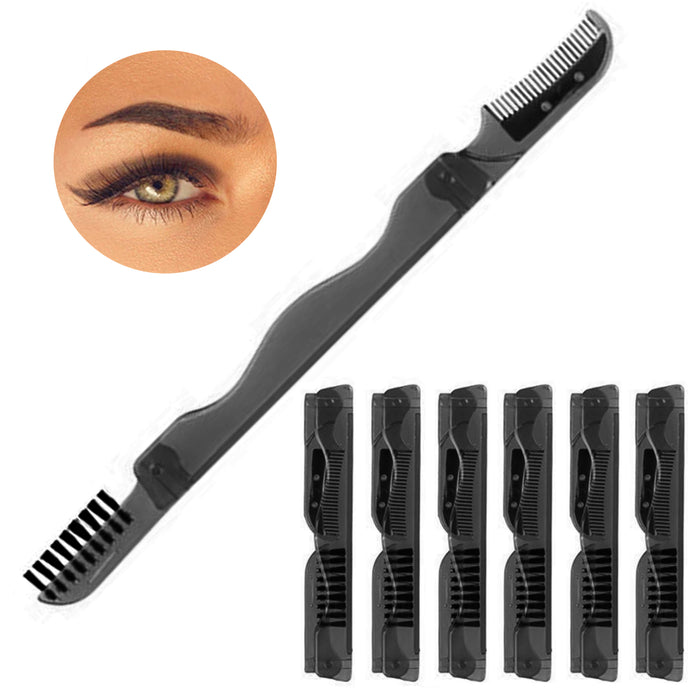 6 Folding Eyebrow Razor Hair Trimmer Shaper Pocket Shave Facial Razor Brush Comb