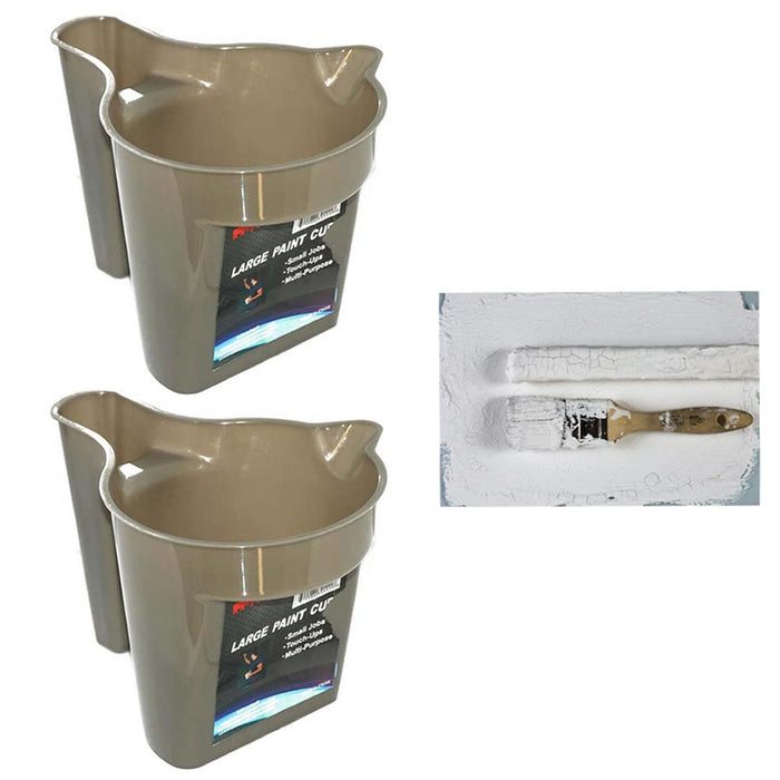 2 Plastic Mixing Cup Container Paint Brush Holder Touch Ups Trim Work Holds 16oz