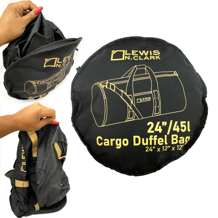 Lewis N Clark 24" Barrel Duffle Bag Self Packable Packaway Sports Gym Tote Black