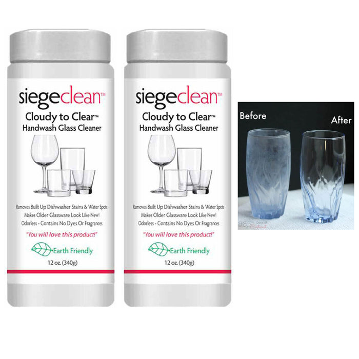 2 Pc Crystal Clear Glassware Cleaner Shine Glass Dishes Eco Friendly Powder 12oz