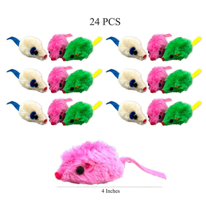 24PC Pet Furry Cat Toy Catch Mouse Mice Kittens Exercise Indoor Interactive Play