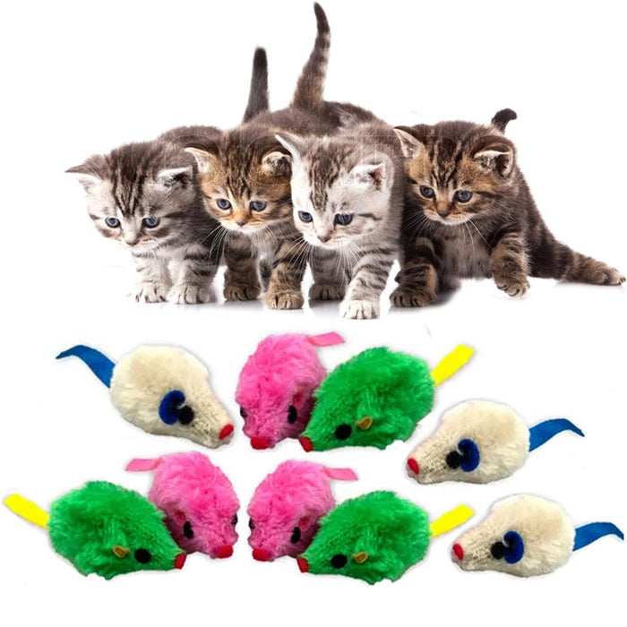 9 PCS Furry Mice Soft Interactive Toy Catch Mouse Play Pet Cat Kittens Exercise