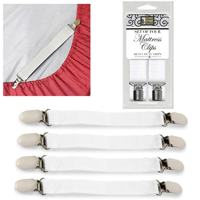 4 X Metal Bed Sheet Fasteners Grip Clips Suspender Straps Mattress Gripper White