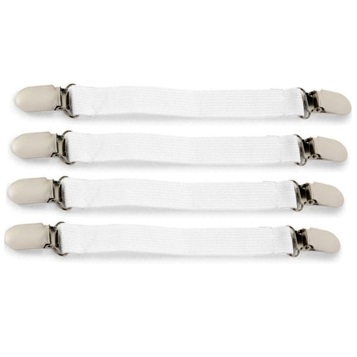 4 X Metal Bed Sheet Fasteners Grip Clips Suspender Straps Mattress Gripper White
