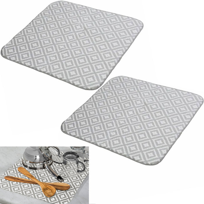 2 Pc Large Super Absorbent Dish Drying Mat Cushion Pad Rack Honey Can Do 16x18