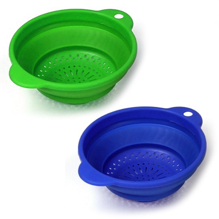 2 Pack Collapsible Colander Set Silicone Kitchen Strainer Draining Pasta Fruit