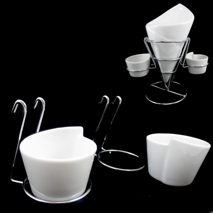 4 Piece Set Ceramic French Fries Chip Dip Sauce Serving Dish Bowl Server Cup New