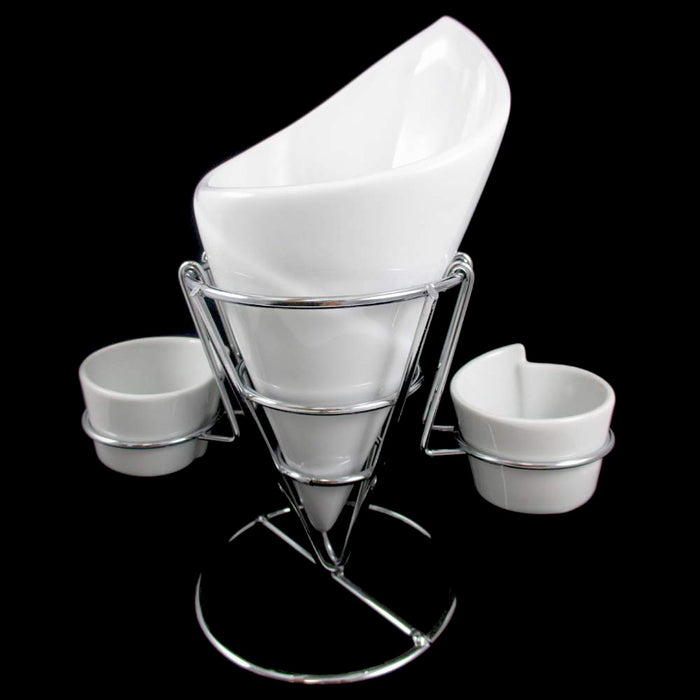 4 Piece Set Ceramic French Fries Chip Dip Sauce Serving Dish Bowl Server Cup New