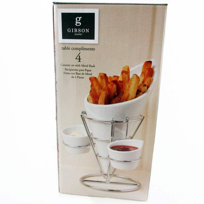 4 Piece Set Ceramic French Fries Chip Dip Sauce Serving Dish Bowl Server Cup New