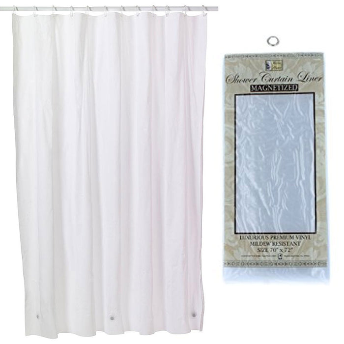 Shower Curtain Liner W/ 12 Rings Glide Hooks Vinyl Magnet White 70x72