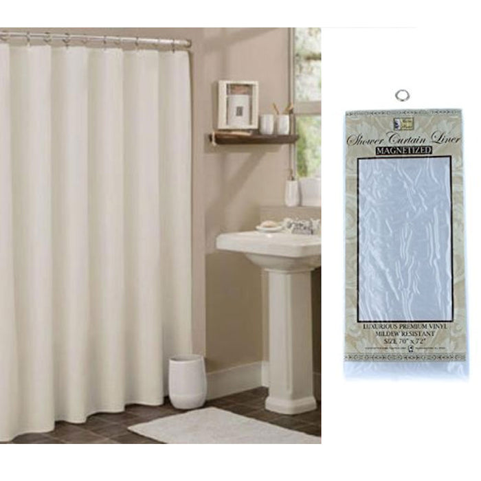White Shower Curtain Magnetic Liner Vinyl Mildew Resistant Antimicrobial 70x72