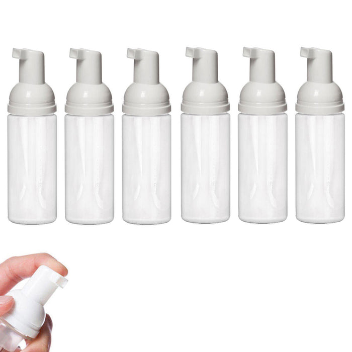 6 Pk Empty Foam Pump Bottles White Plastic Mini Hand Soap Dispenser 50ml 1.7oz
