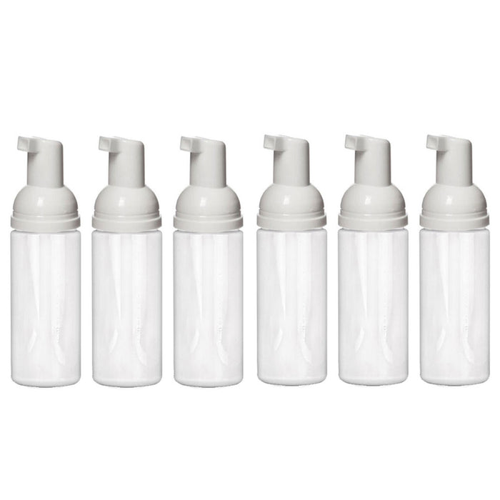 6 Pk Empty Foam Pump Bottles White Plastic Mini Hand Soap Dispenser 50ml 1.7oz